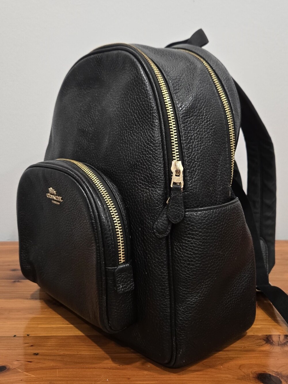 Coach Black Pebbled Leather Court Backpack Gold Hardware 5666